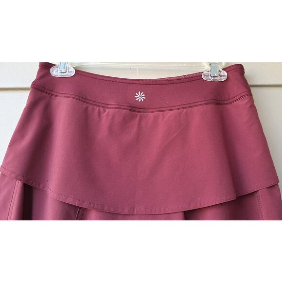 ATHLETA Tennis Mini Skorts Skirt Maroon Burgundy Red Size 2 Athleisure Active - Picture 6 of 7